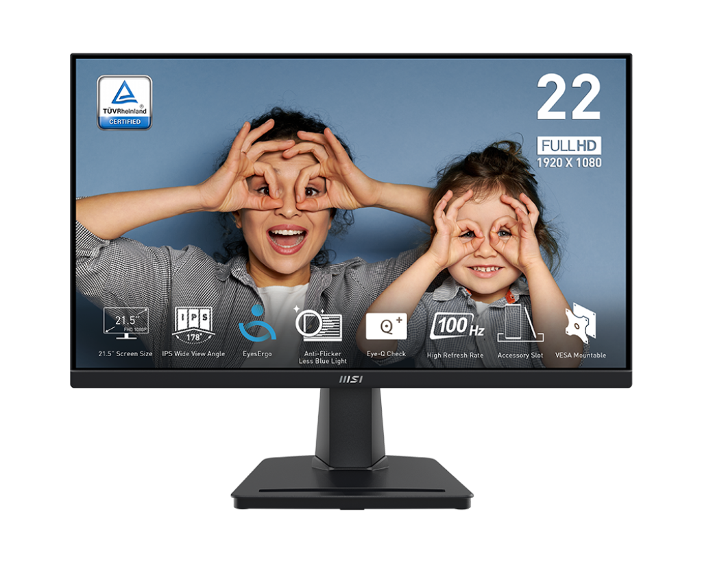 MSI PRO MP225 – 22″ FHD IPS Monitor, 100Hz, 1ms, EyesErgo, HDMI/VGA